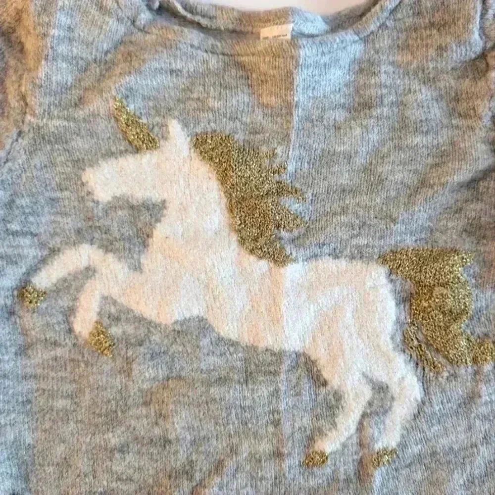 Carter's Gray Unicorn Dress Long Sleeve Girls Knee Length SZ 6-7